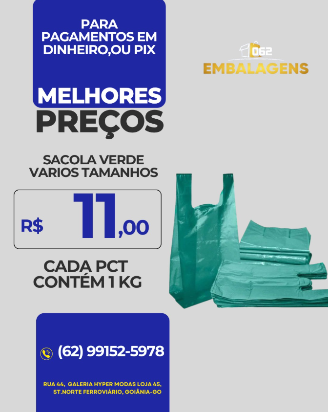 Sacola verde, tamanhos variados